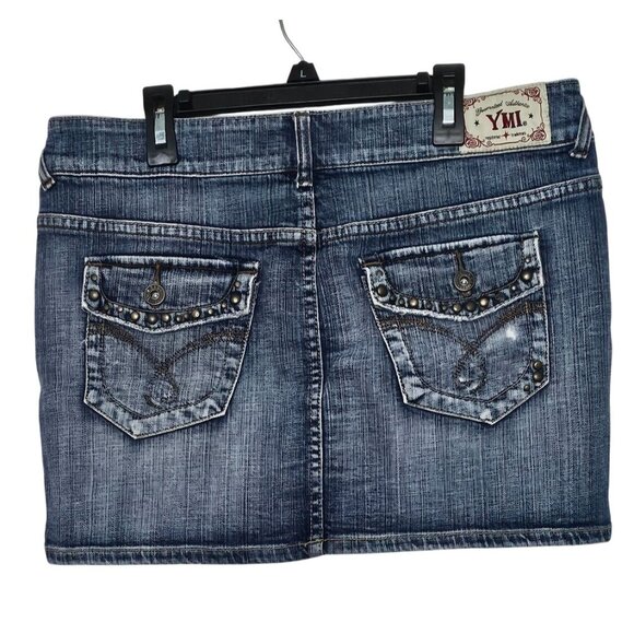YMI Womens Denim Mini Skirt With Rivet Details Size 11 Length: 14" - Picture 4 of 7